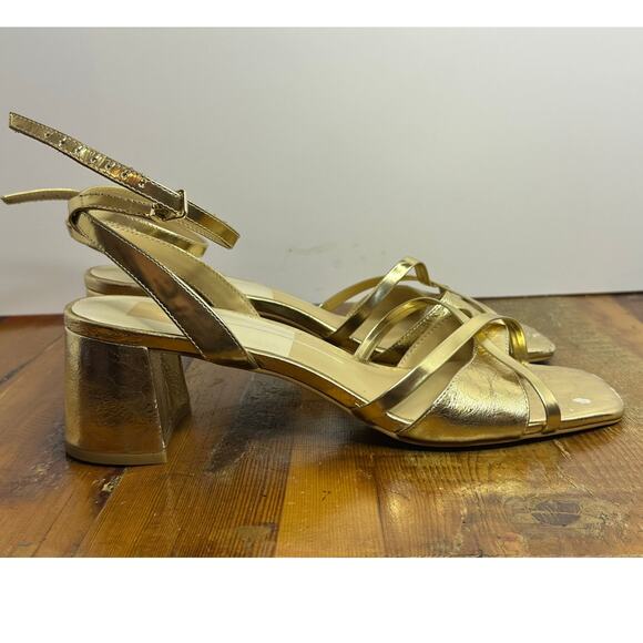 Dolce Vita Women's Blakly Gold Block Heel Sandal Size 10 Glam Evening Shoes - Picture 2 of 8